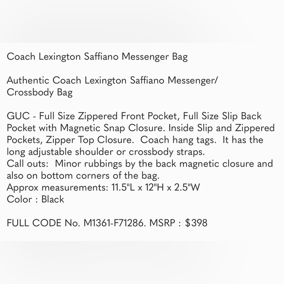 Coach Lexington Saffiano Messenger Bag - Picture 12 of 12